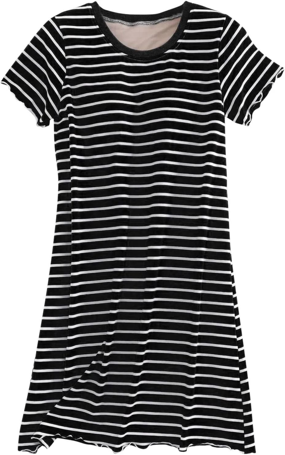 Women's Cotton Striped Nightgown Soft Sleep Dress Summer Short Sleeve Loose Comfy Sleepwear with Built in Shelf Bra