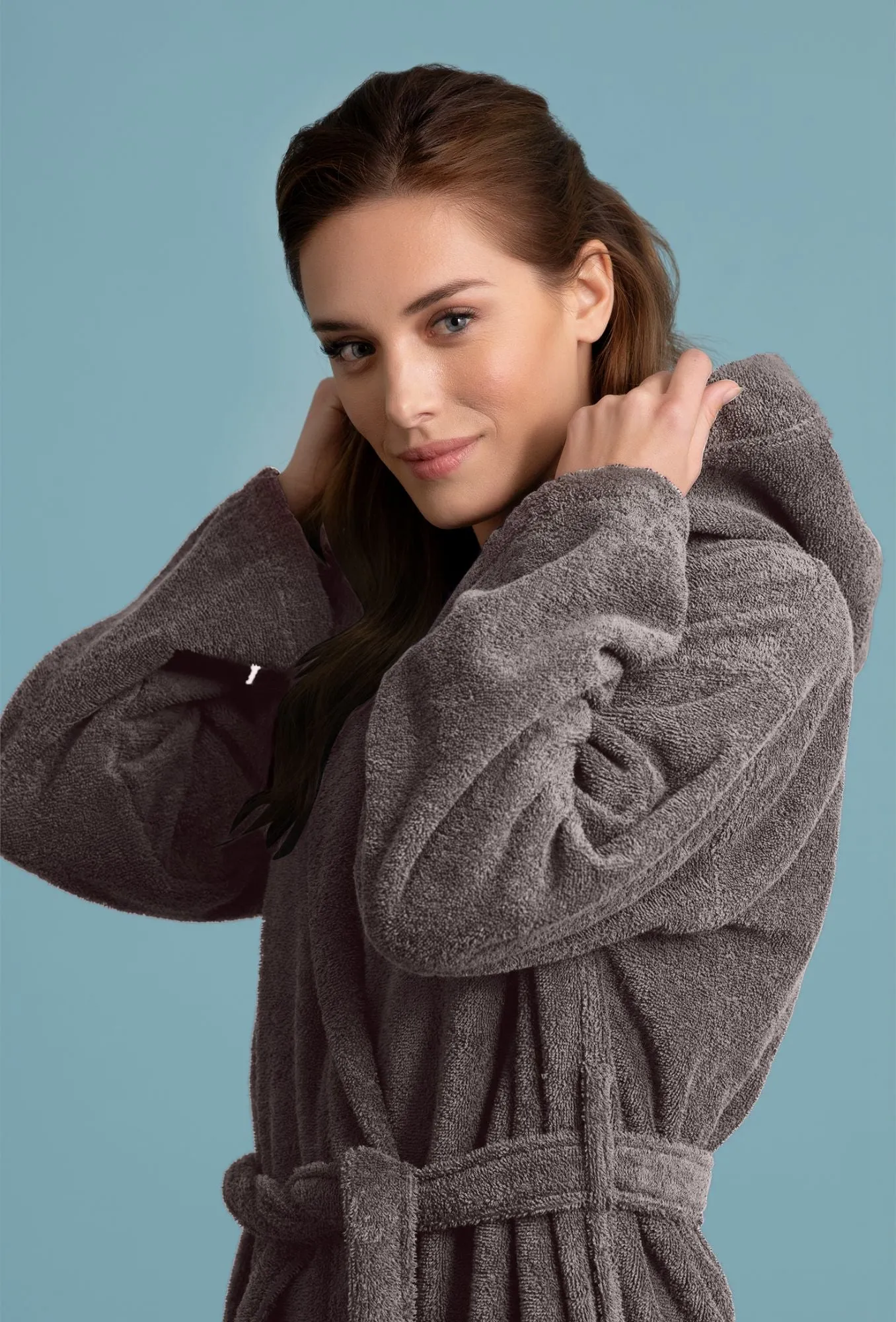 Women's Deluxe Hooded Cotton Loop terry weave Bathrobe Cotton Extra Soft & Absorbent