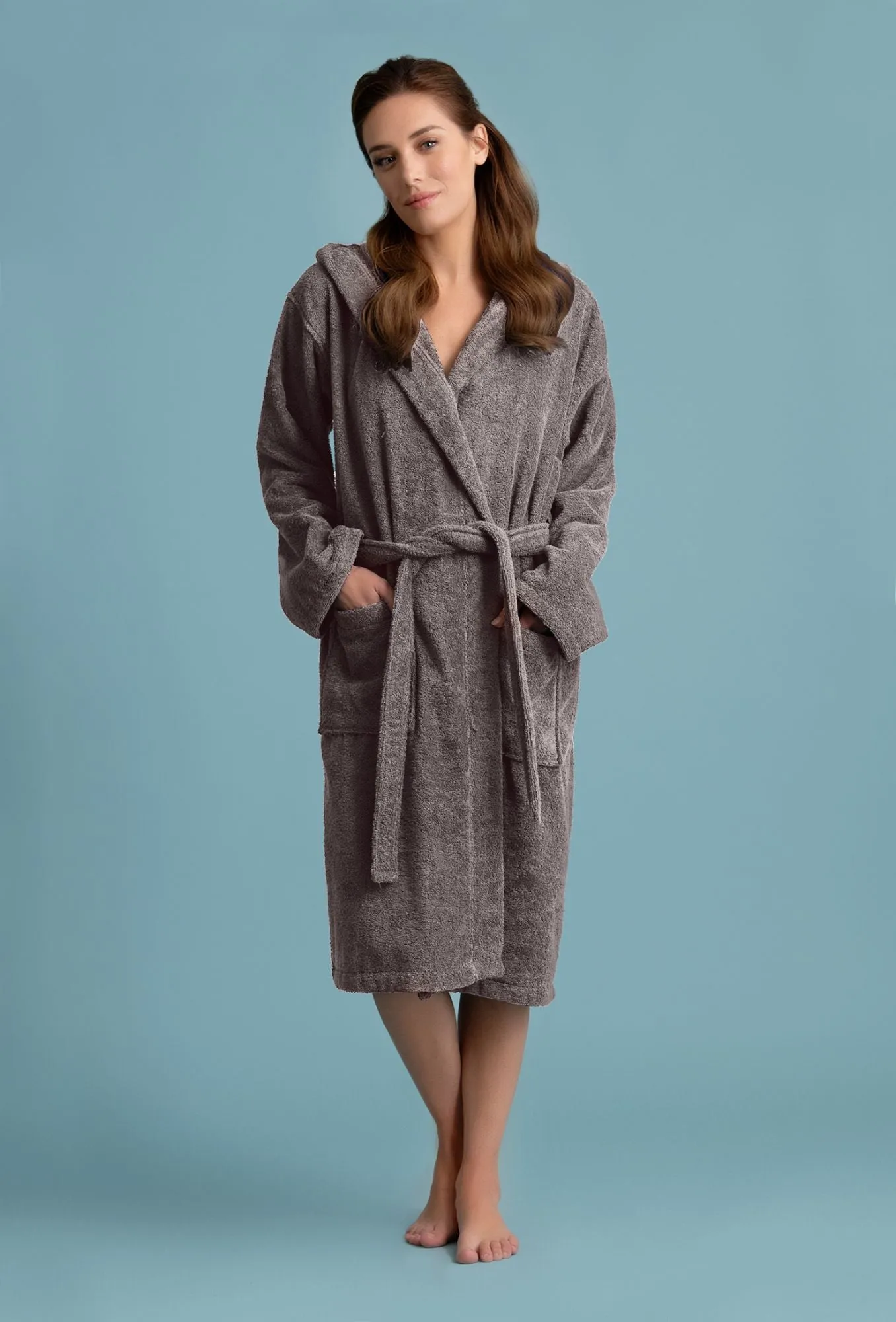 Women's Deluxe Hooded Cotton Loop terry weave Bathrobe Cotton Extra Soft & Absorbent