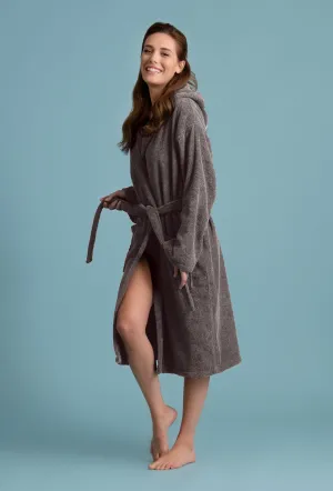 Women's Deluxe Hooded Cotton Loop terry weave Bathrobe Cotton Extra Soft & Absorbent
