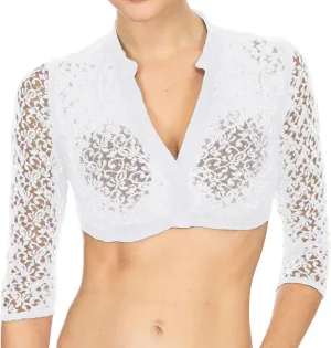 Women's Dirndl Blouse for Oktoberfest Lingerie Sheer Mesh Lace Crop Tops Deep V Neck Vest Long Sleeve Partywear