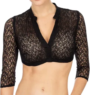 Women's Dirndl Blouse for Oktoberfest Lingerie Sheer Mesh Lace Crop Tops Deep V Neck Vest Long Sleeve Partywear