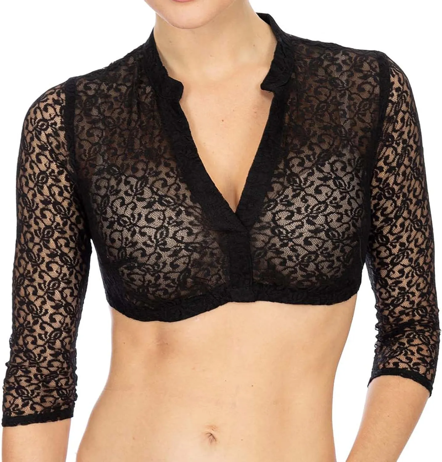 Women's Dirndl Blouse for Oktoberfest Lingerie Sheer Mesh Lace Crop Tops Deep V Neck Vest Long Sleeve Partywear