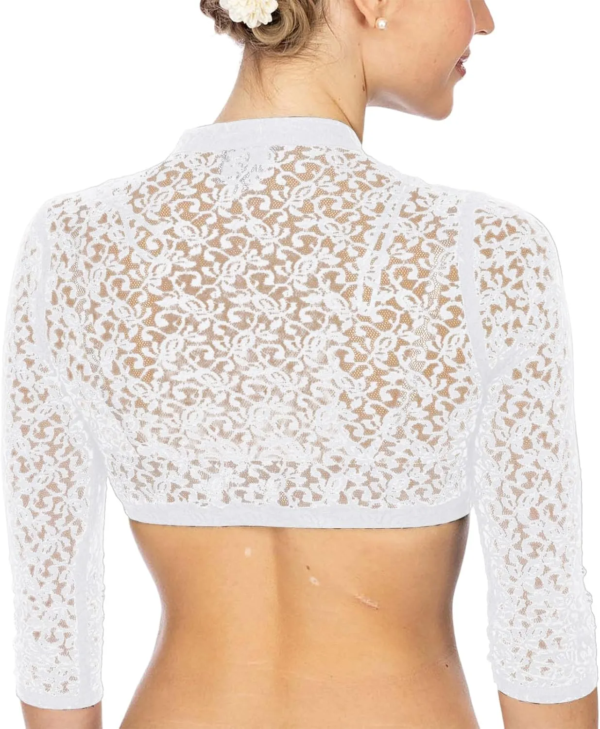 Women's Dirndl Blouse for Oktoberfest Lingerie Sheer Mesh Lace Crop Tops Deep V Neck Vest Long Sleeve Partywear