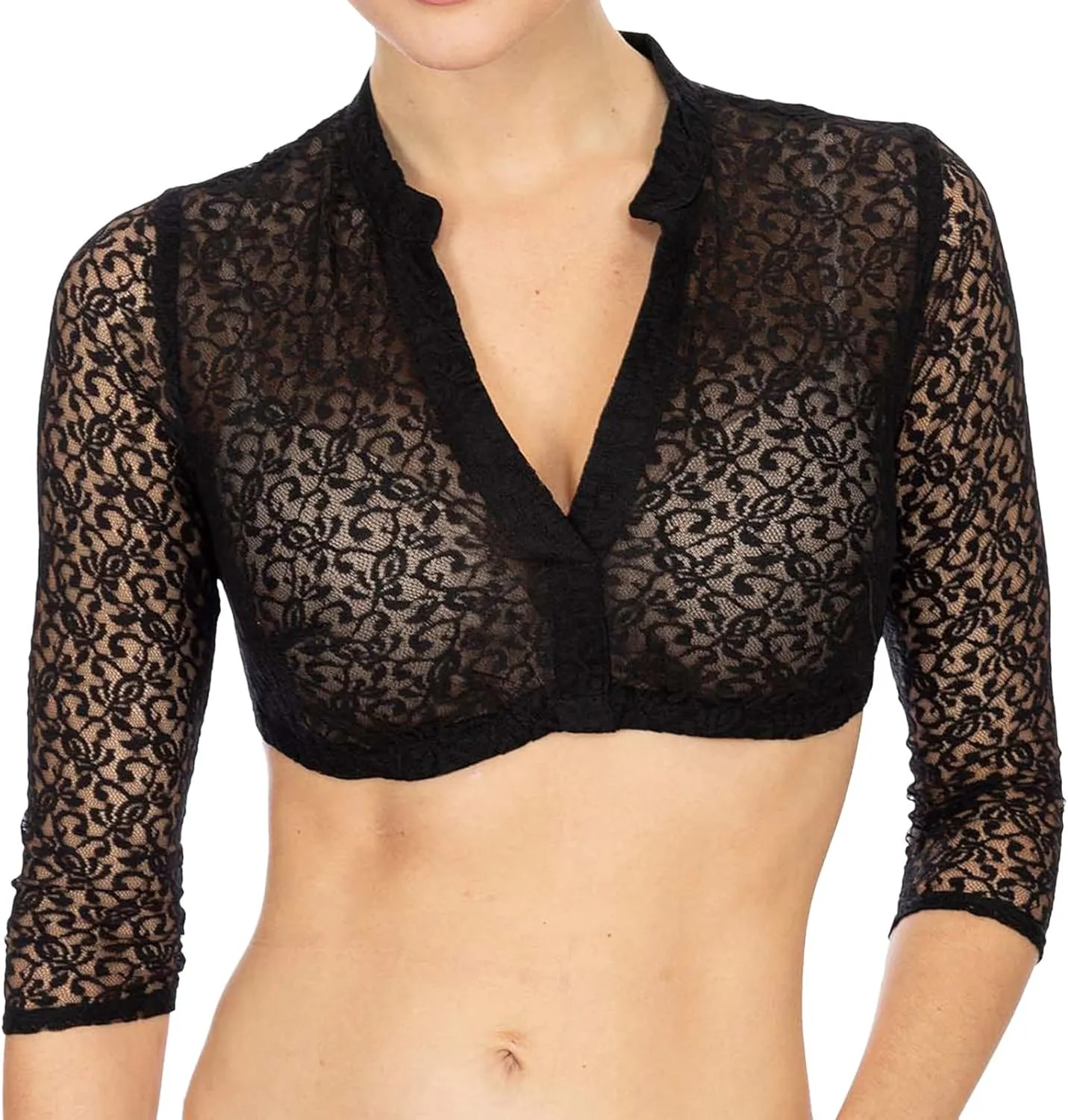 Women's Dirndl Blouse for Oktoberfest Lingerie Sheer Mesh Lace Crop Tops Deep V Neck Vest Long Sleeve Partywear