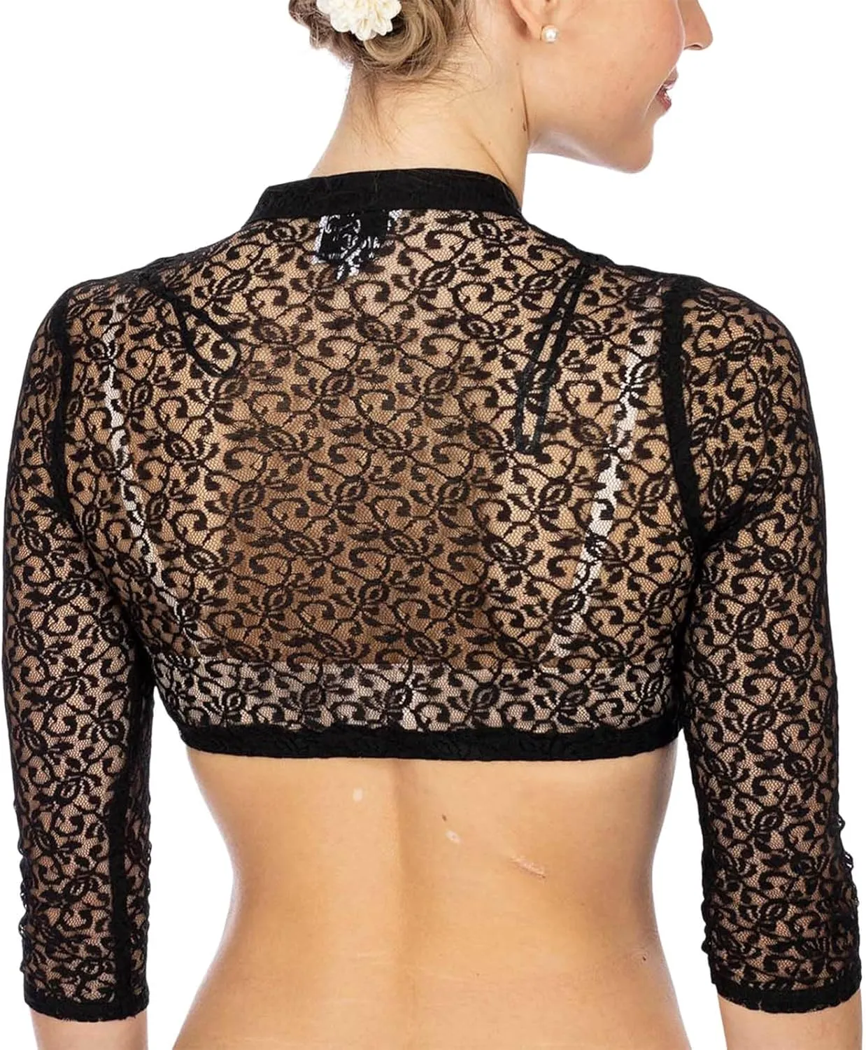 Women's Dirndl Blouse for Oktoberfest Lingerie Sheer Mesh Lace Crop Tops Deep V Neck Vest Long Sleeve Partywear