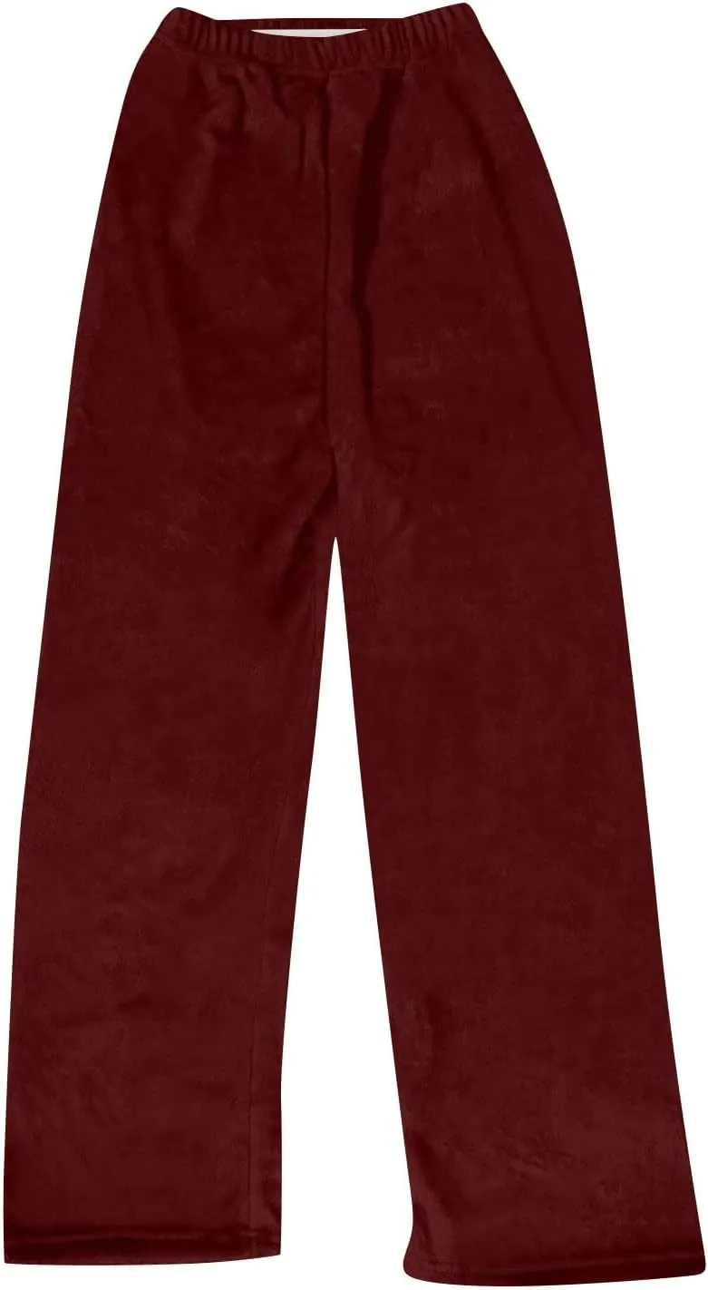 Womens Flannel Pajama Pants Soft Sleep Pj Pants High Waisted Wide Leg Lounge Pants Fuzzy Cotton Pjs Comfy Loungewear