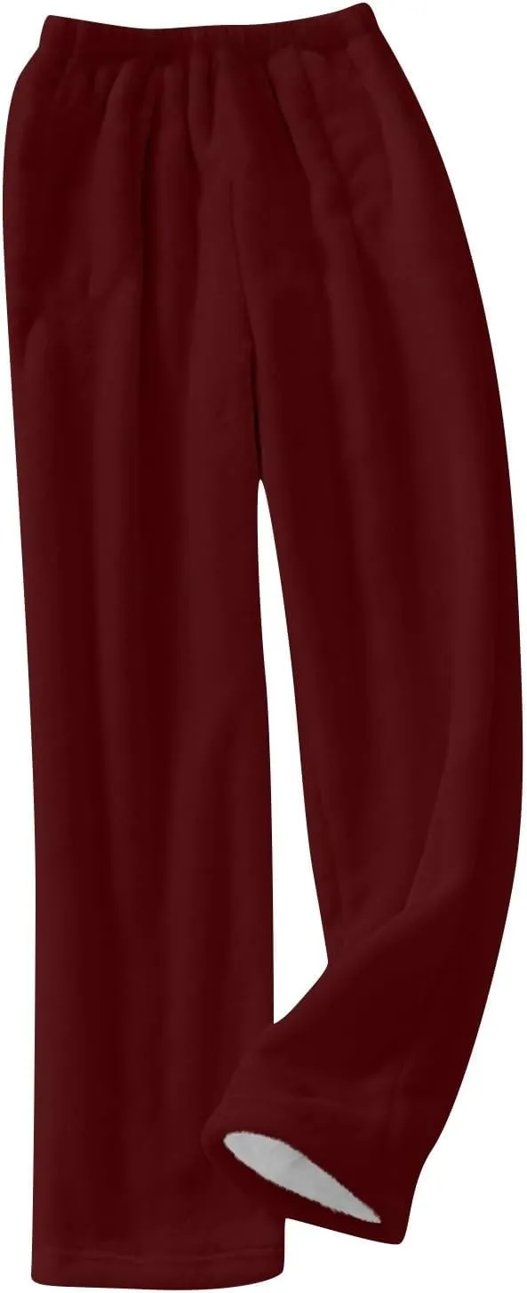 Womens Flannel Pajama Pants Soft Sleep Pj Pants High Waisted Wide Leg Lounge Pants Fuzzy Cotton Pjs Comfy Loungewear