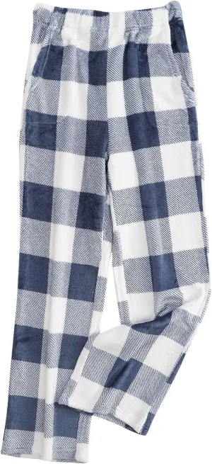 Womens Fleece Pajama Pants Buffalo Plaid Print Fuzzy PJ Bottoms Warm Cotton Flannel Loungewear Sleep Pants