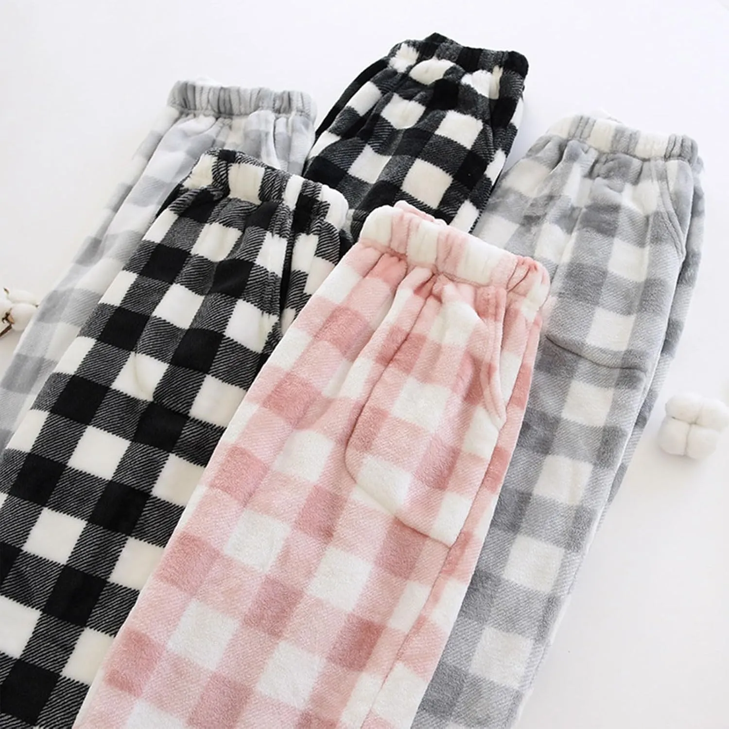 Womens Fleece Pajama Pants Buffalo Plaid Print Fuzzy PJ Bottoms Warm Cotton Flannel Loungewear Sleep Pants
