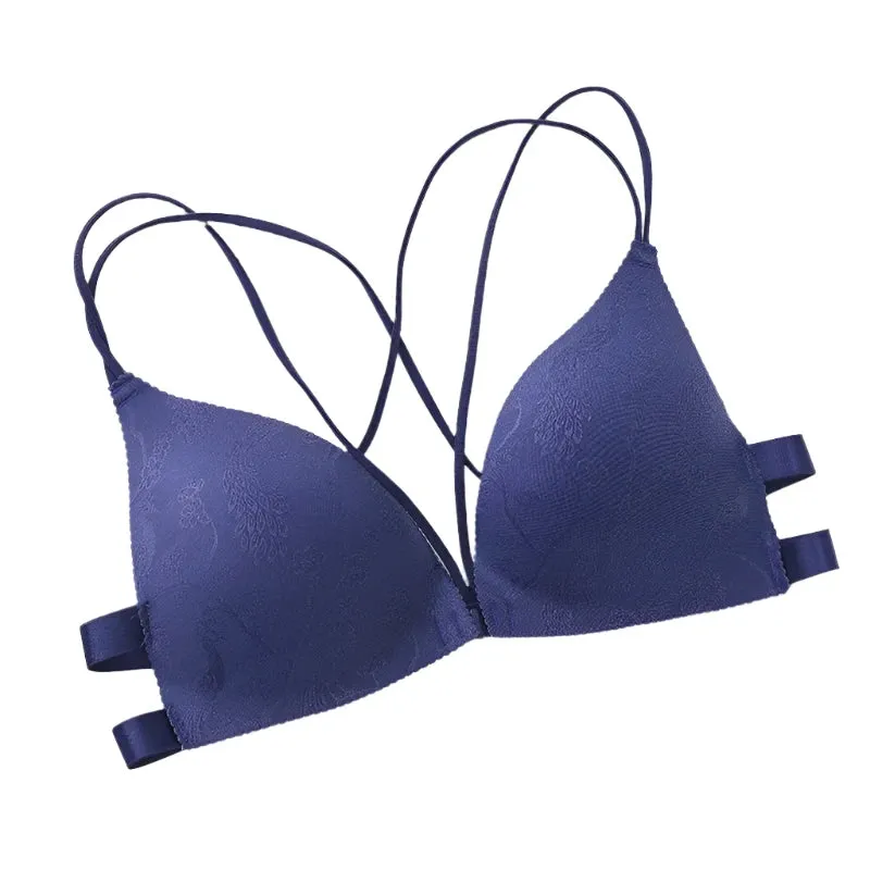 Women’s Floral Print Wireless Bralette - Front Buckle, Push-Up Comfort Lingerie