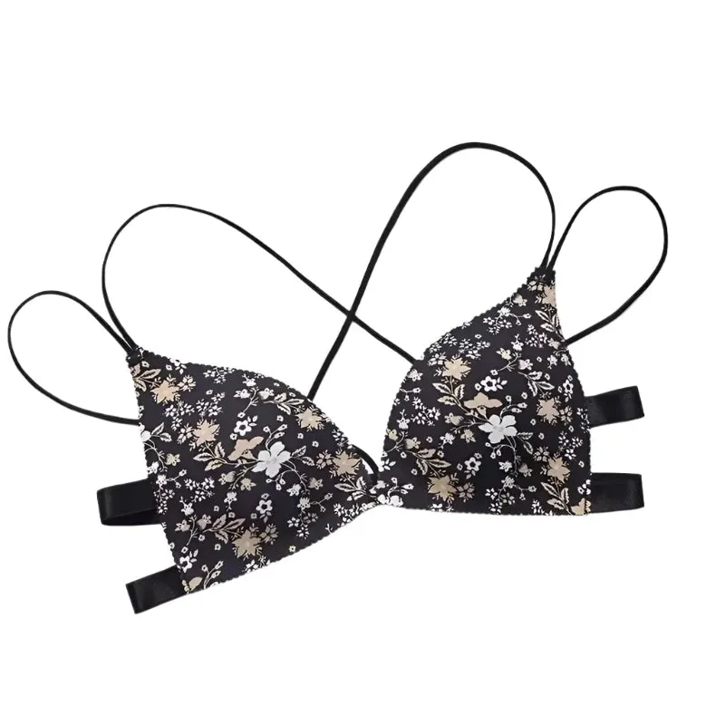 Women’s Floral Print Wireless Bralette - Front Buckle, Push-Up Comfort Lingerie