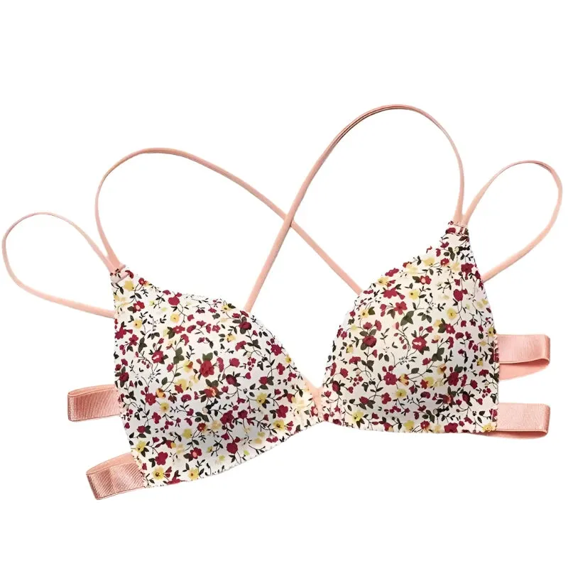 Women’s Floral Print Wireless Bralette - Front Buckle, Push-Up Comfort Lingerie