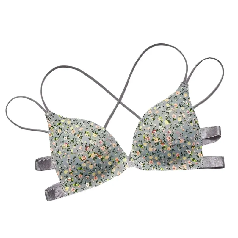 Women’s Floral Print Wireless Bralette - Front Buckle, Push-Up Comfort Lingerie