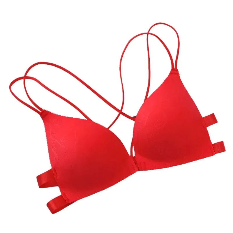 Women’s Floral Print Wireless Bralette - Front Buckle, Push-Up Comfort Lingerie
