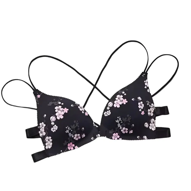 Women’s Floral Print Wireless Bralette - Front Buckle, Push-Up Comfort Lingerie
