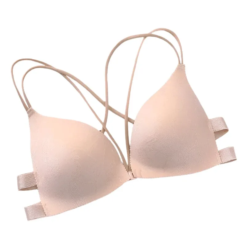 Women’s Floral Print Wireless Bralette - Front Buckle, Push-Up Comfort Lingerie