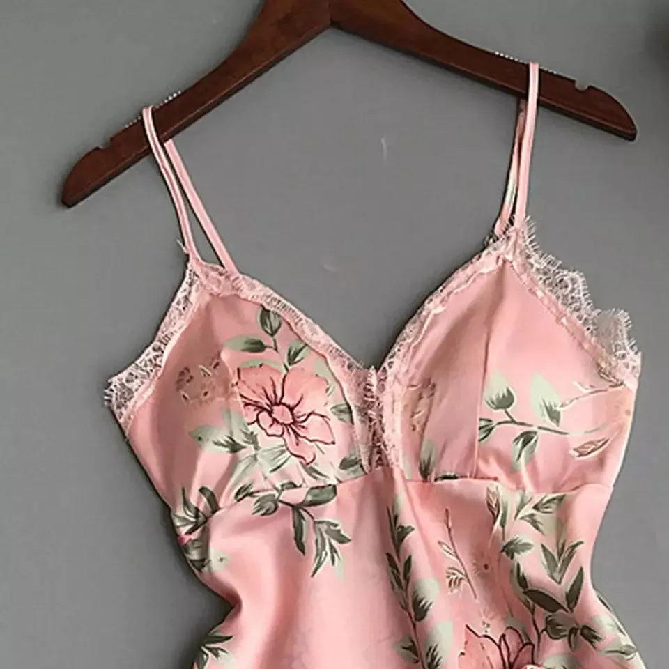 Women’s Floral Printed Lace-Trim Pajama Set (Cami Top   Shorts)