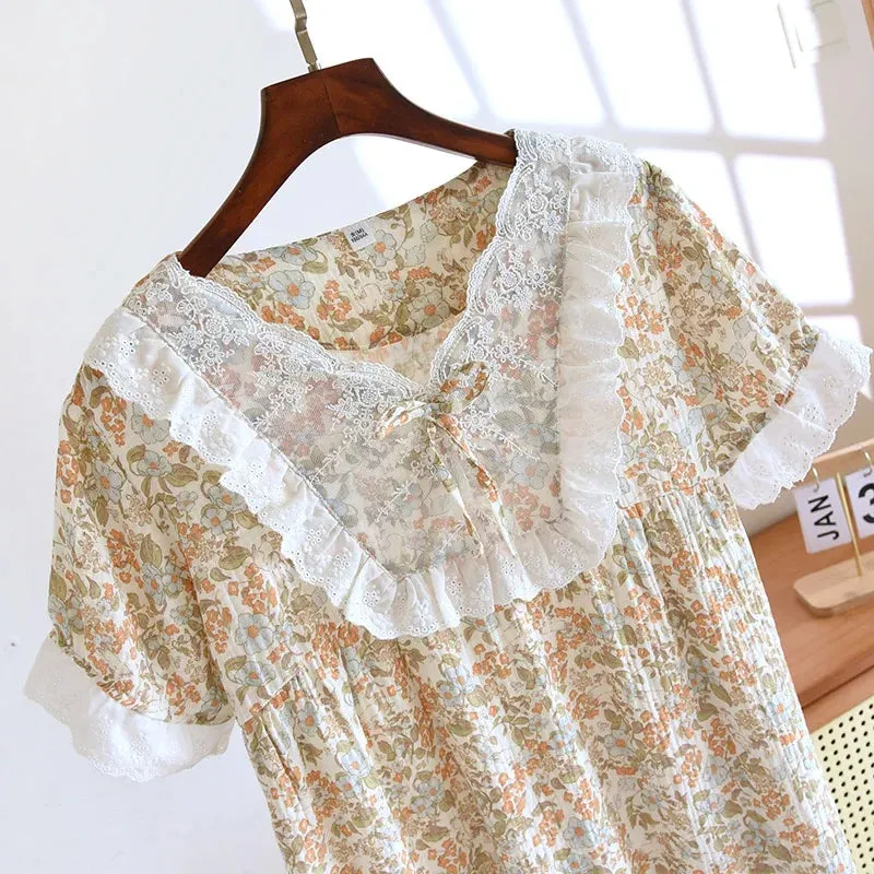 Women's Floral Sleepwear Dress in Pure Eco-friendly Cotton