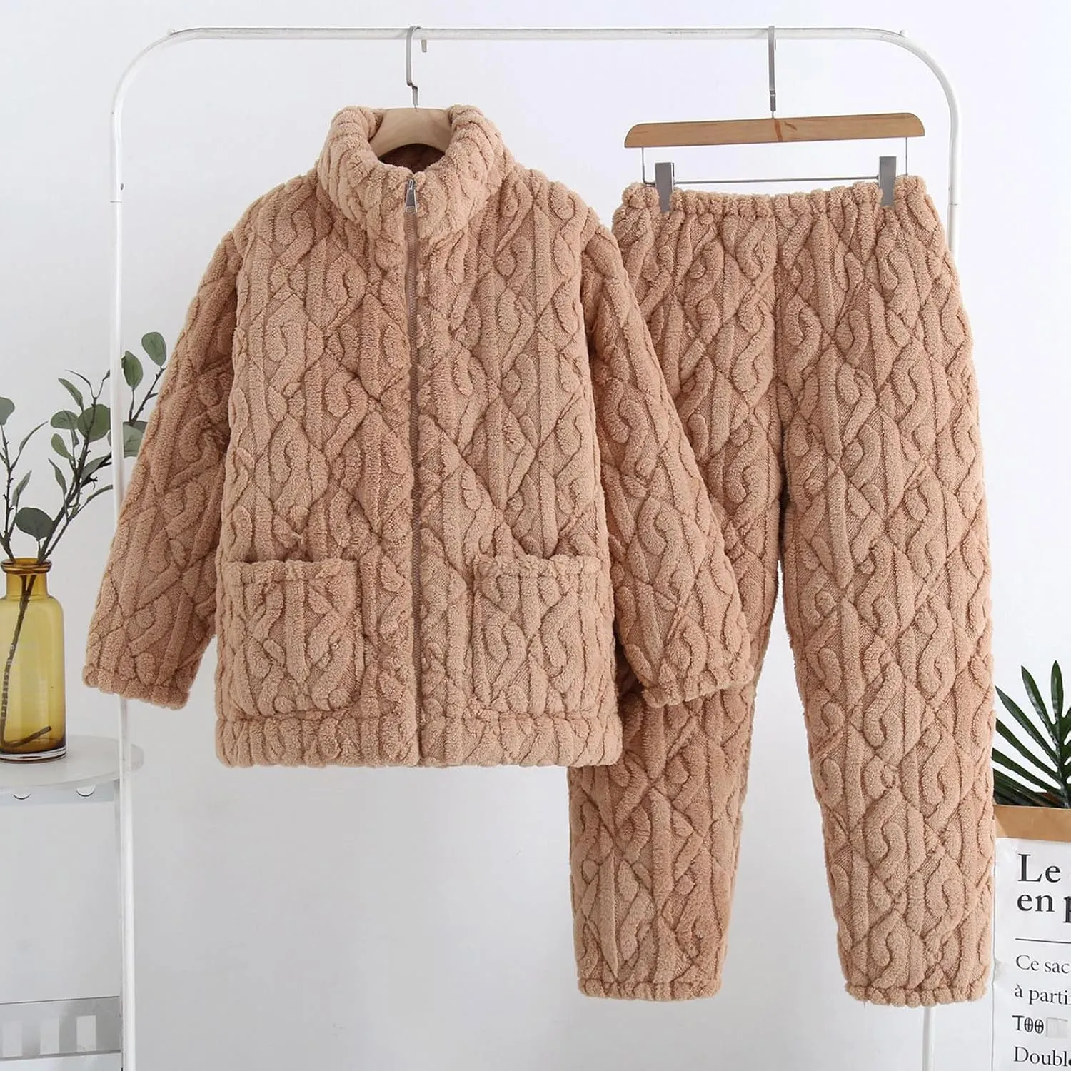 Womens Fluffy Pajama Sets Winter Loose Plush Sleepwear Pjs Fuzzy Fleece 2 Piece Long Sleeve Top And Pant Lounge Set
