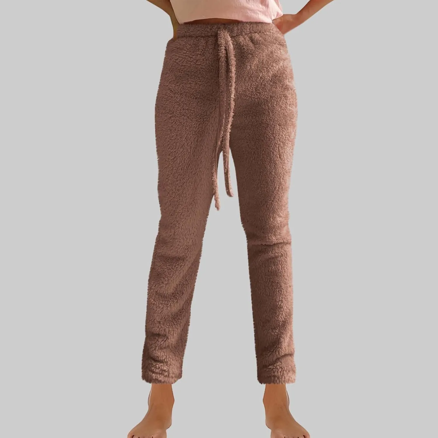 Women's Fuzzy Outfits 4 Piece Sherpa Cardigan Crop Tank Tops Shorts and Wide Legs Pants Lounge Sets