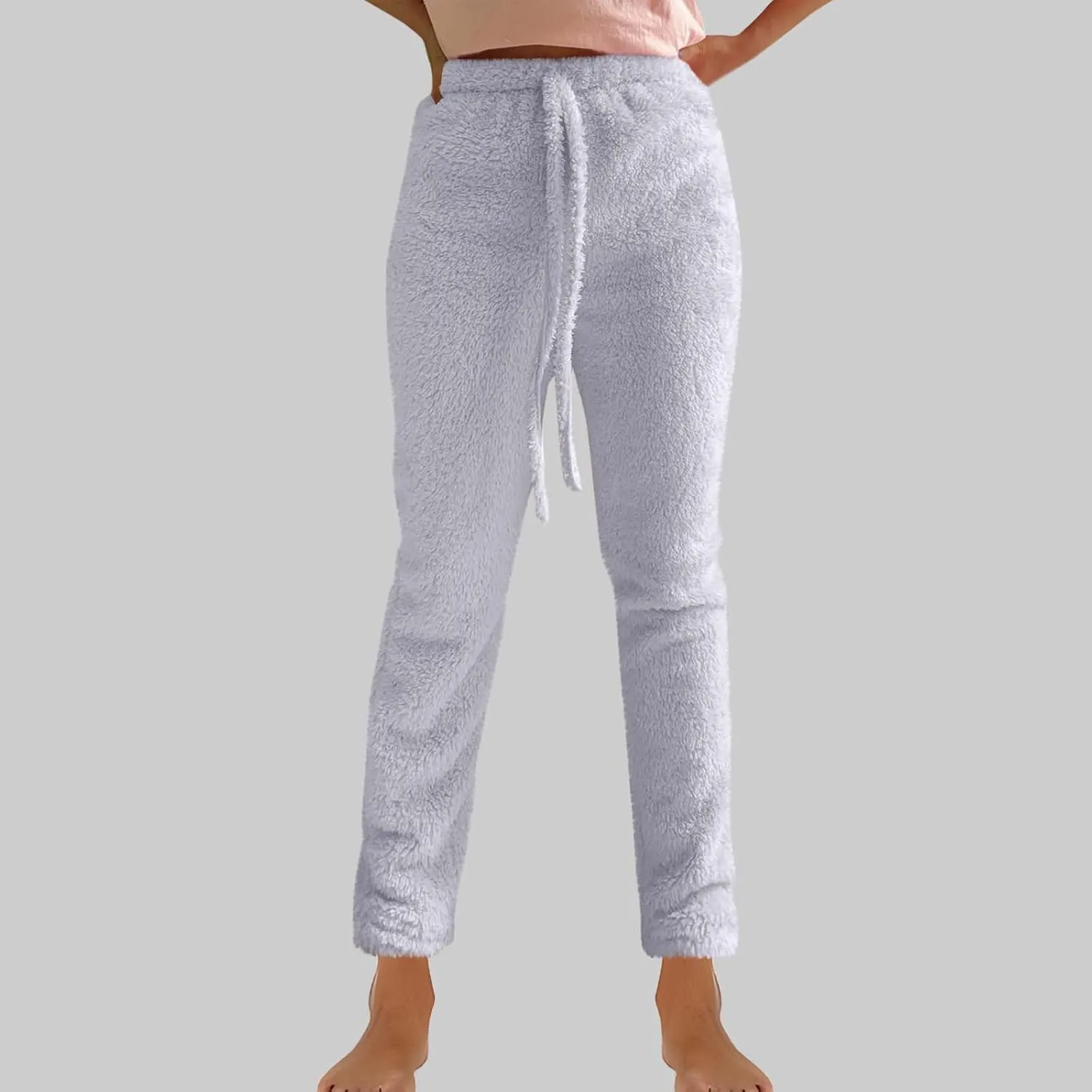 Women's Fuzzy Outfits 4 Piece Sherpa Cardigan Crop Tank Tops Shorts and Wide Legs Pants Lounge Sets