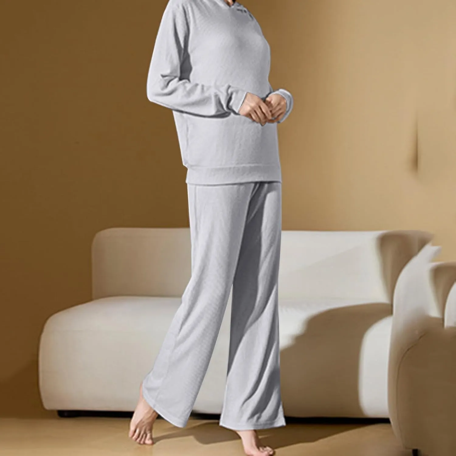 Womens Joggers Pajama Sets Soft Hooded Ribbed Knit Lounge Outfits Comfy Hoodie And High Waist Pants 2 Piece Sleepwear