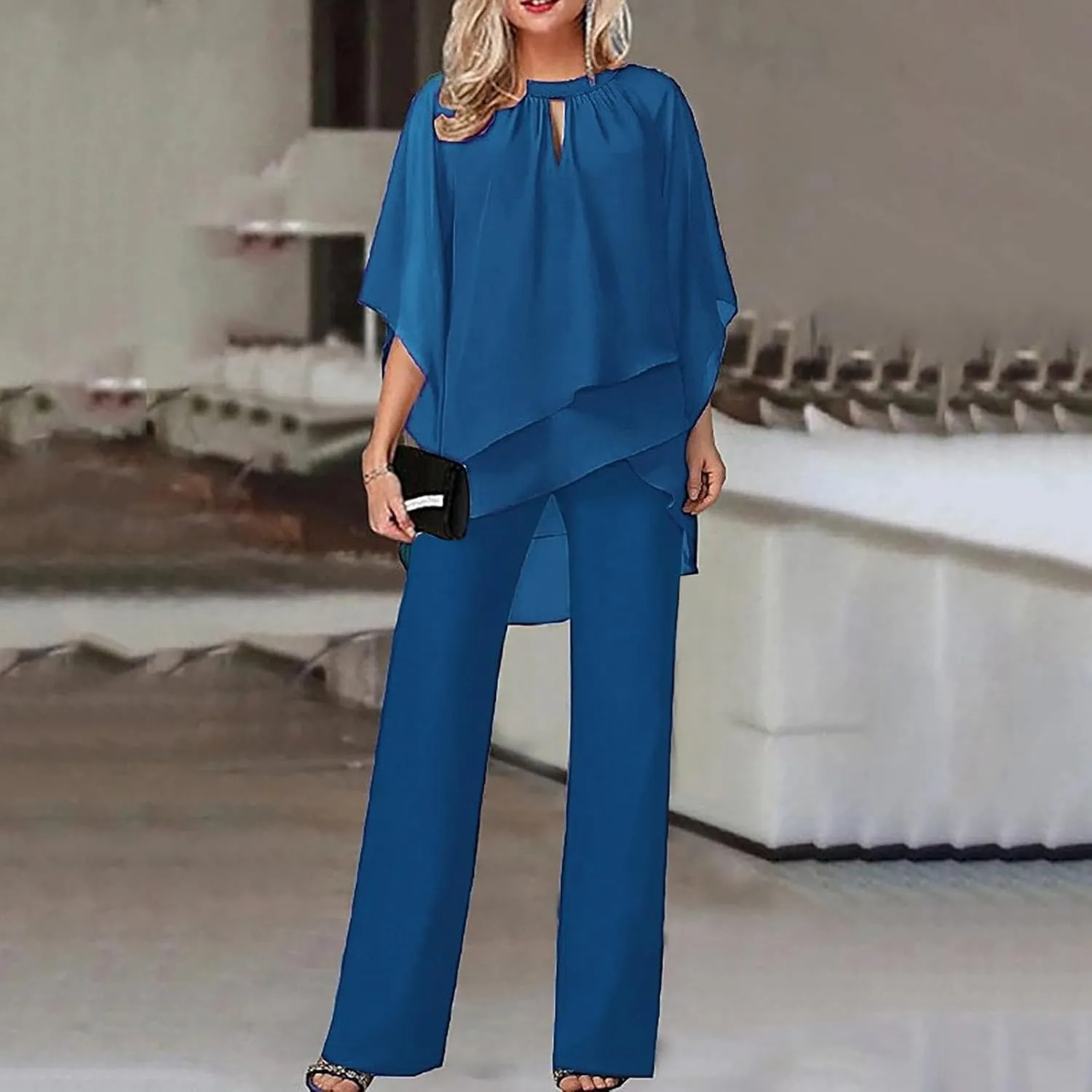 Women's Knit Pajama Set LWomen's European and American Fashion Solid Color Loose Short Sleeve Cartoon Print Pj Set
