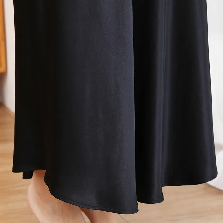 Womens Lace V Neck Silk Nightgown 22 Momme Pure Silk Long Night Dress Sleepwear