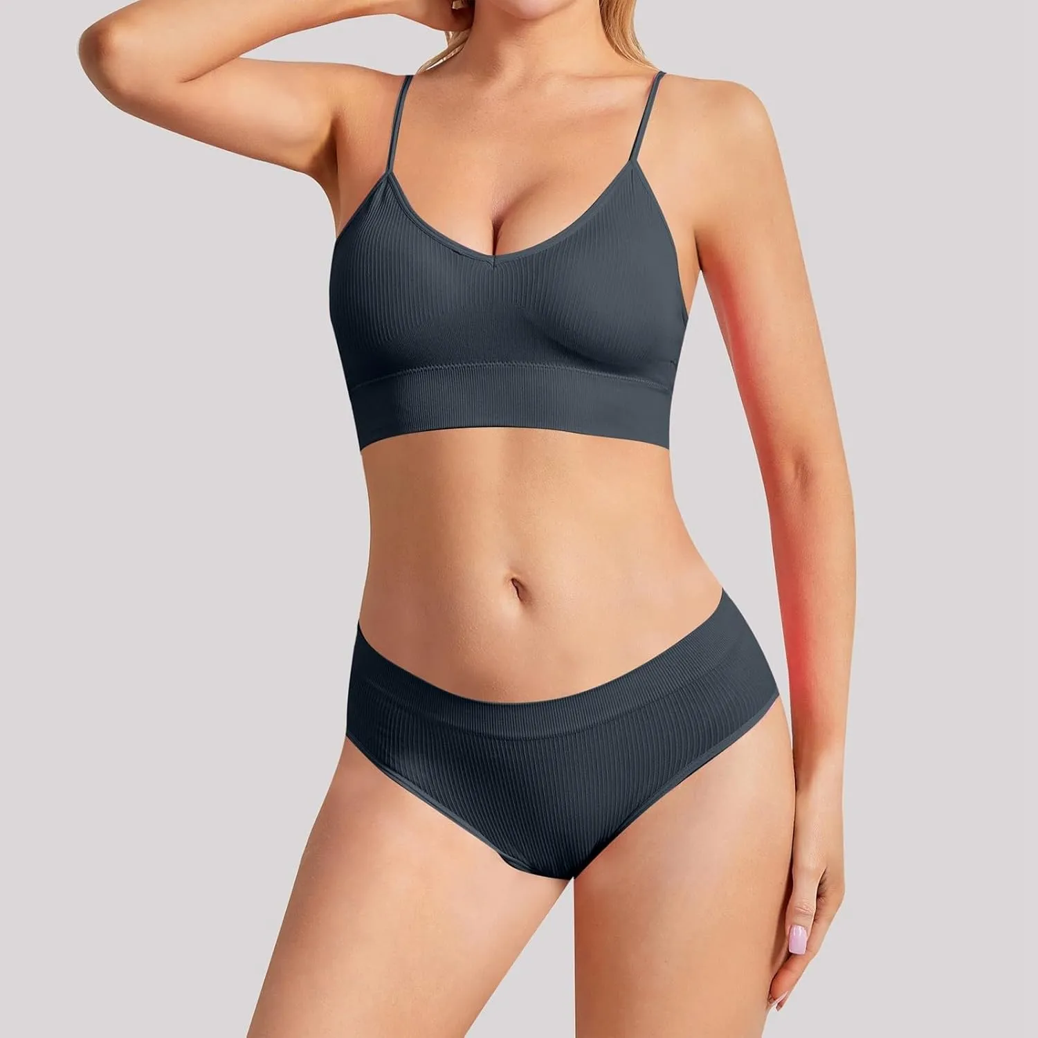 Womens Lingerie 2 Piece No Steel Ring Suspender Bra Seamless Bottom Sexy Back Triangle Bralette Set