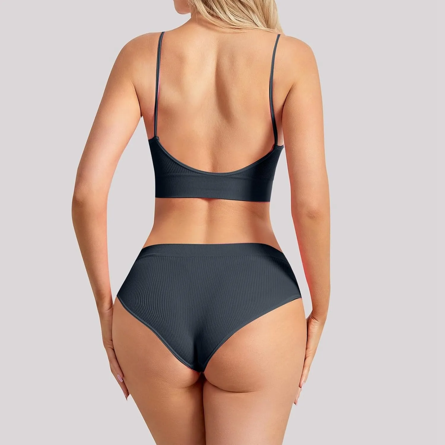 Womens Lingerie 2 Piece No Steel Ring Suspender Bra Seamless Bottom Sexy Back Triangle Bralette Set