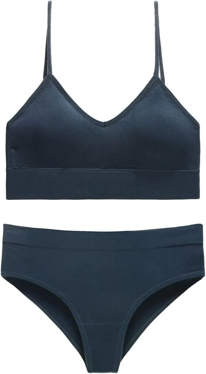 Womens Lingerie 2 Piece No Steel Ring Suspender Bra Seamless Bottom Sexy Back Triangle Bralette Set