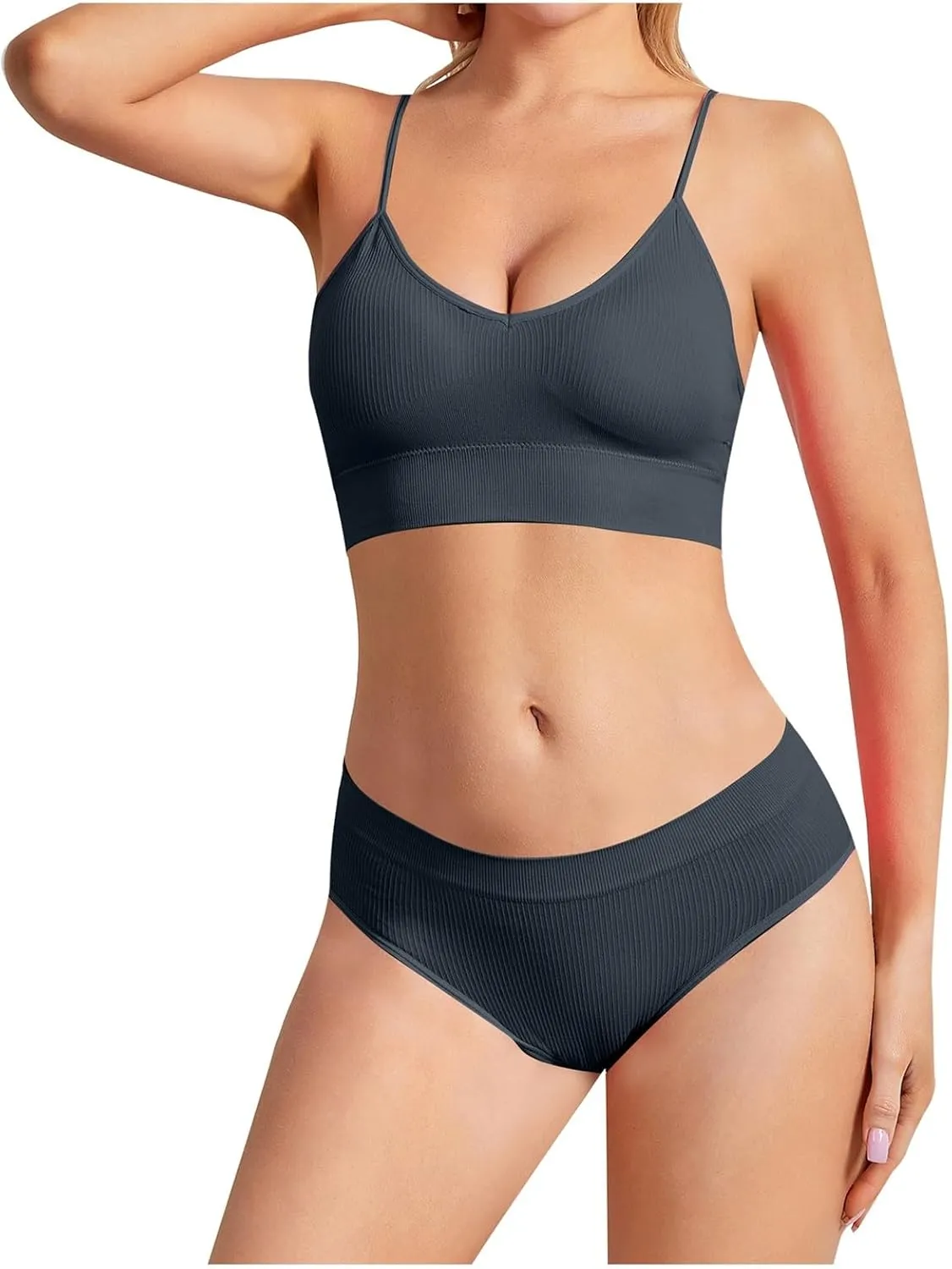 Womens Lingerie 2 Piece No Steel Ring Suspender Bra Seamless Bottom Sexy Back Triangle Bralette Set