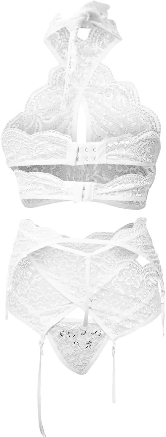 Womens Lingerie Set with Garter Belt Sexy Bra and Panty Set Lace Bodysuit Teddy Babydoll Exotic Lingerie Set 3 Piece