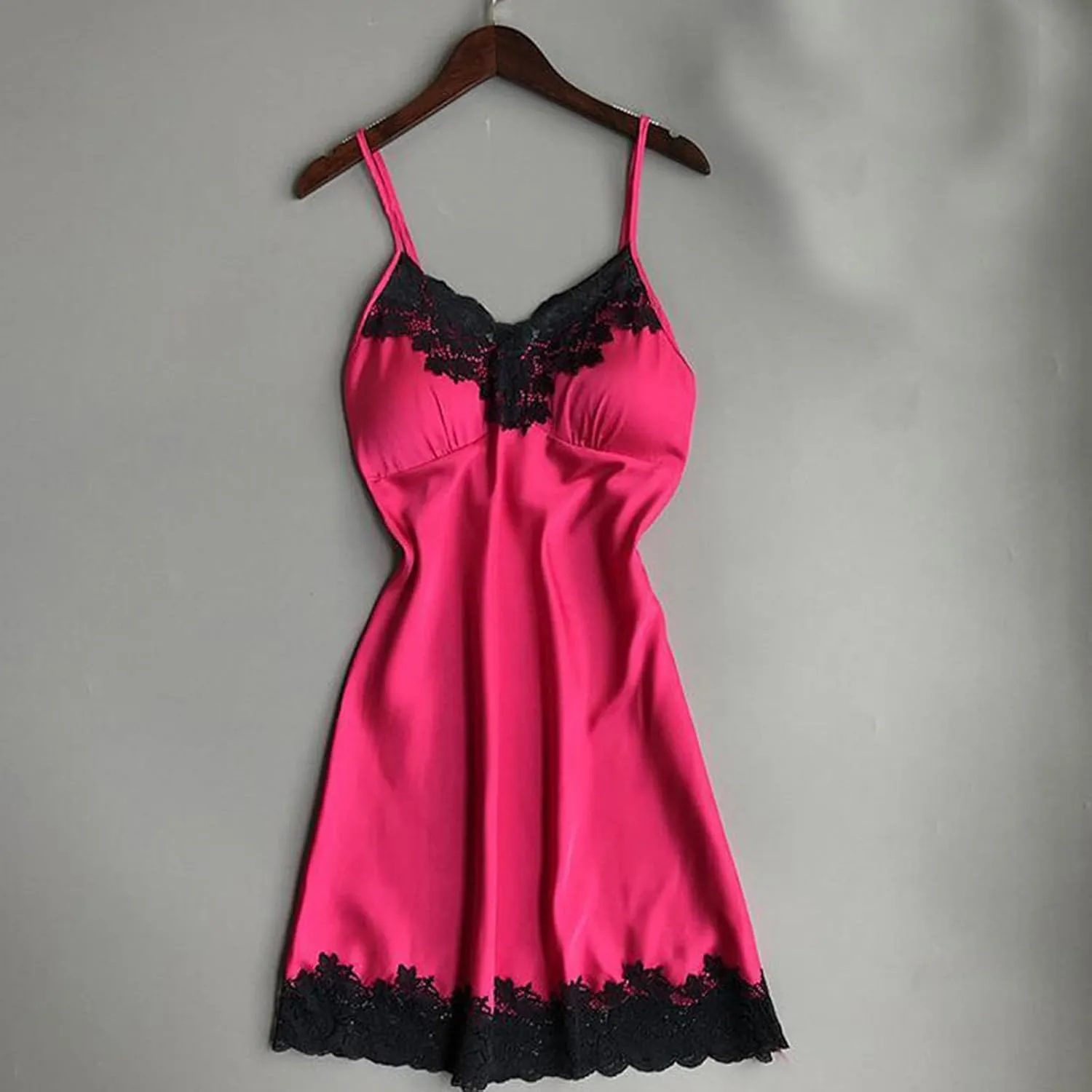 Womens Lingeries Sexy Naughty Dress Nightwear Nightdress with Chest Pads Full Slips Lace Sleep Nightgown