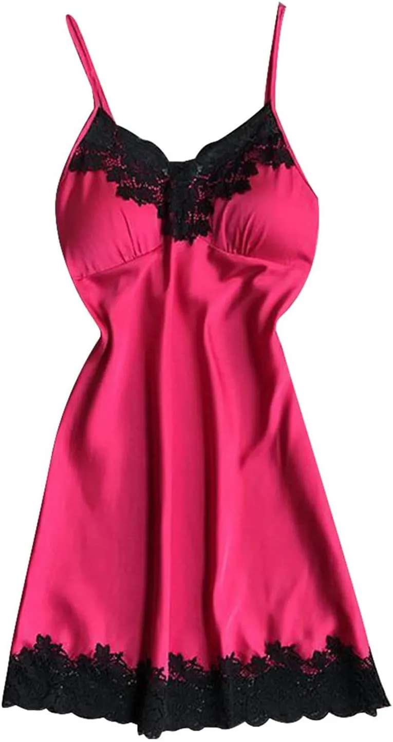 Womens Lingeries Sexy Naughty Dress Nightwear Nightdress with Chest Pads Full Slips Lace Sleep Nightgown