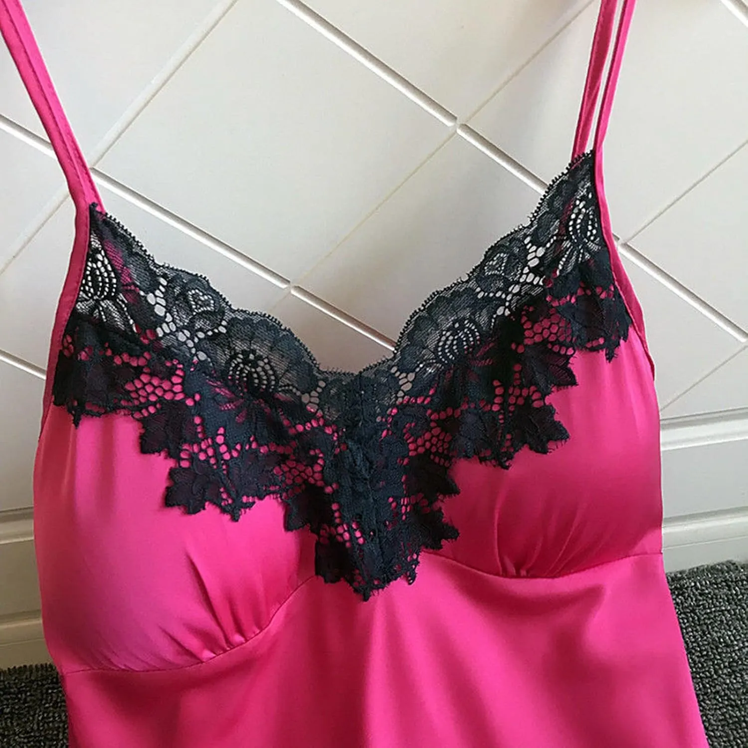 Womens Lingeries Sexy Naughty Dress Nightwear Nightdress with Chest Pads Full Slips Lace Sleep Nightgown