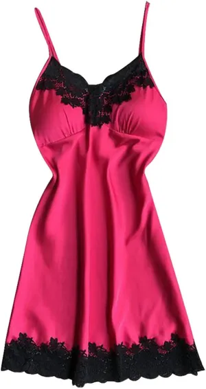 Womens Lingeries Sexy Naughty Dress Nightwear Nightdress with Chest Pads Full Slips Lace Sleep Nightgown
