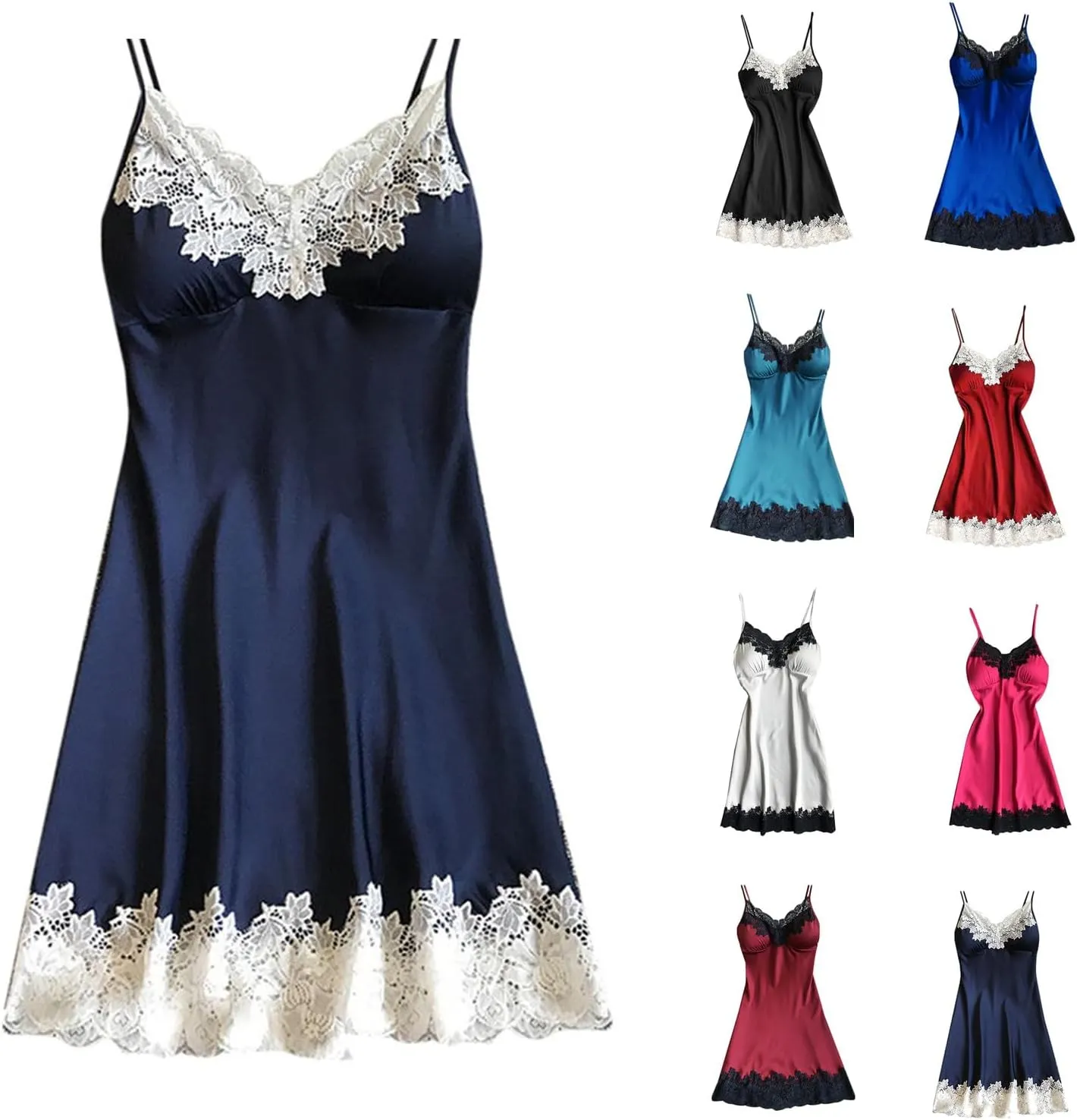 Womens Lingeries Sexy Naughty Dress Nightwear Nightdress with Chest Pads Full Slips Lace Sleep Nightgown