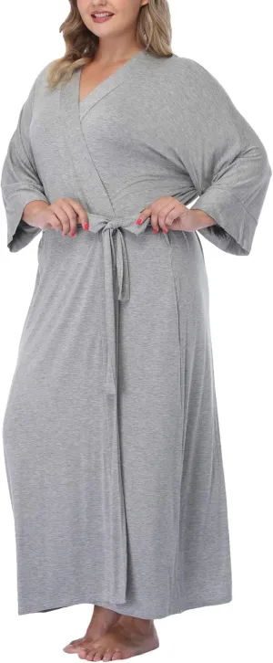 Women's Long Robes Soft Kimono Bathrobe Lightweight Sleepwear Maternity Dressing Gown Knit Wrap House Loungewear