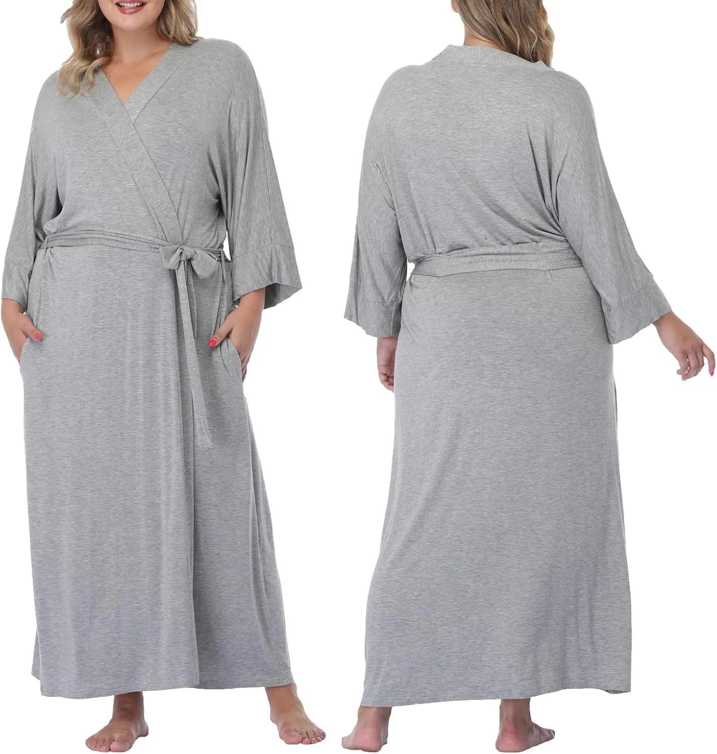 Women's Long Robes Soft Kimono Bathrobe Lightweight Sleepwear Maternity Dressing Gown Knit Wrap House Loungewear