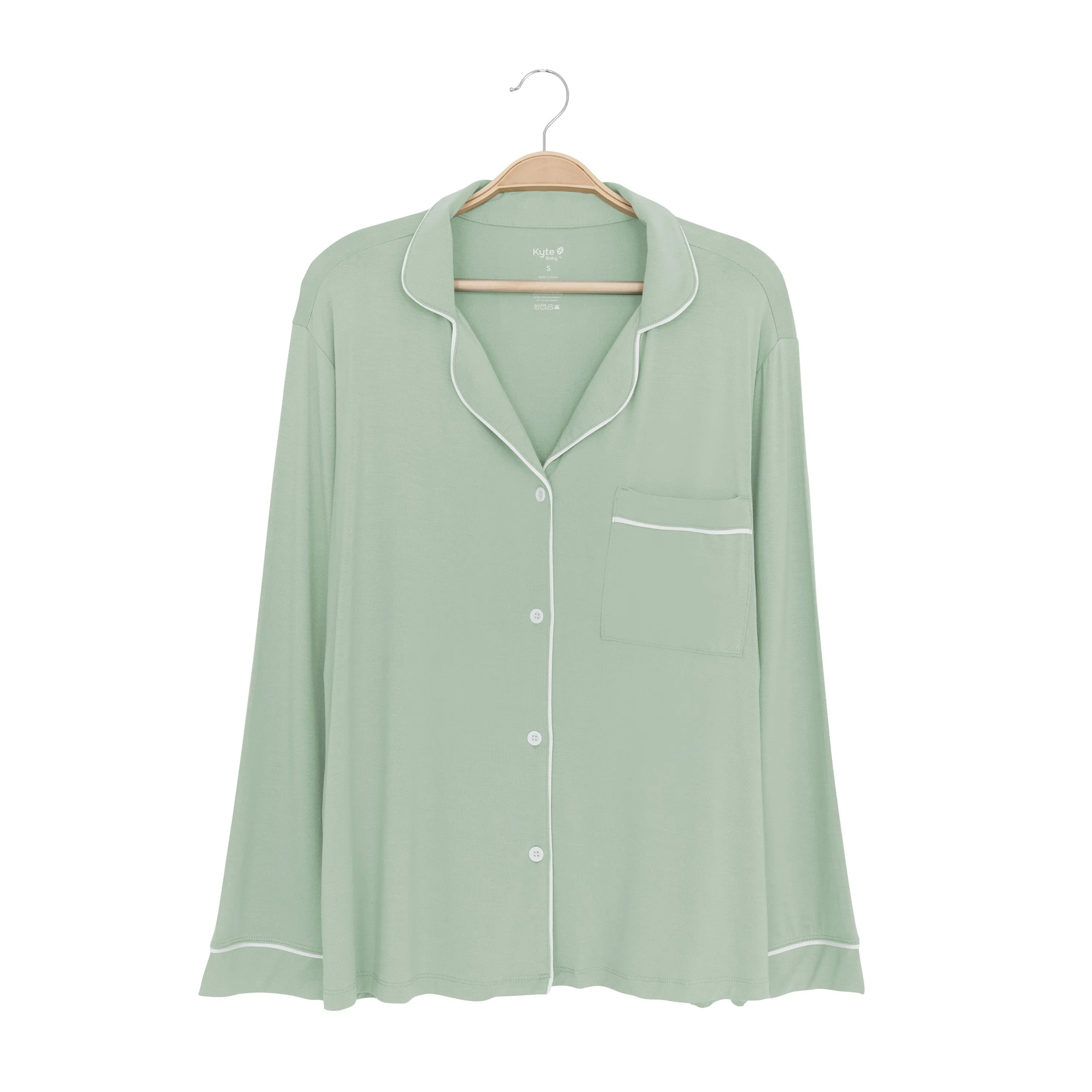 Women's Long Sleeve Pajama Set in Thyme with Cloud Trim