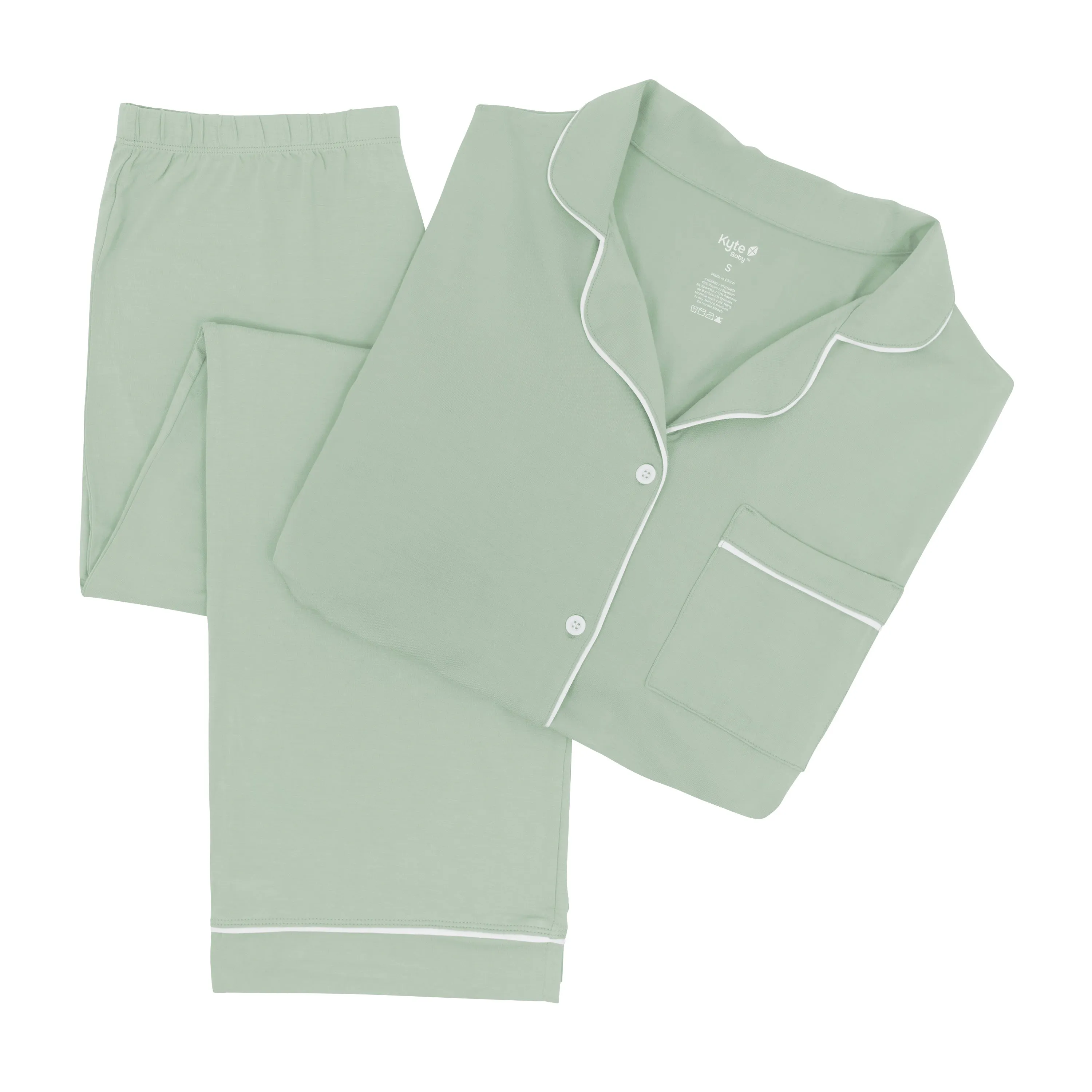 Women's Long Sleeve Pajama Set in Thyme with Cloud Trim