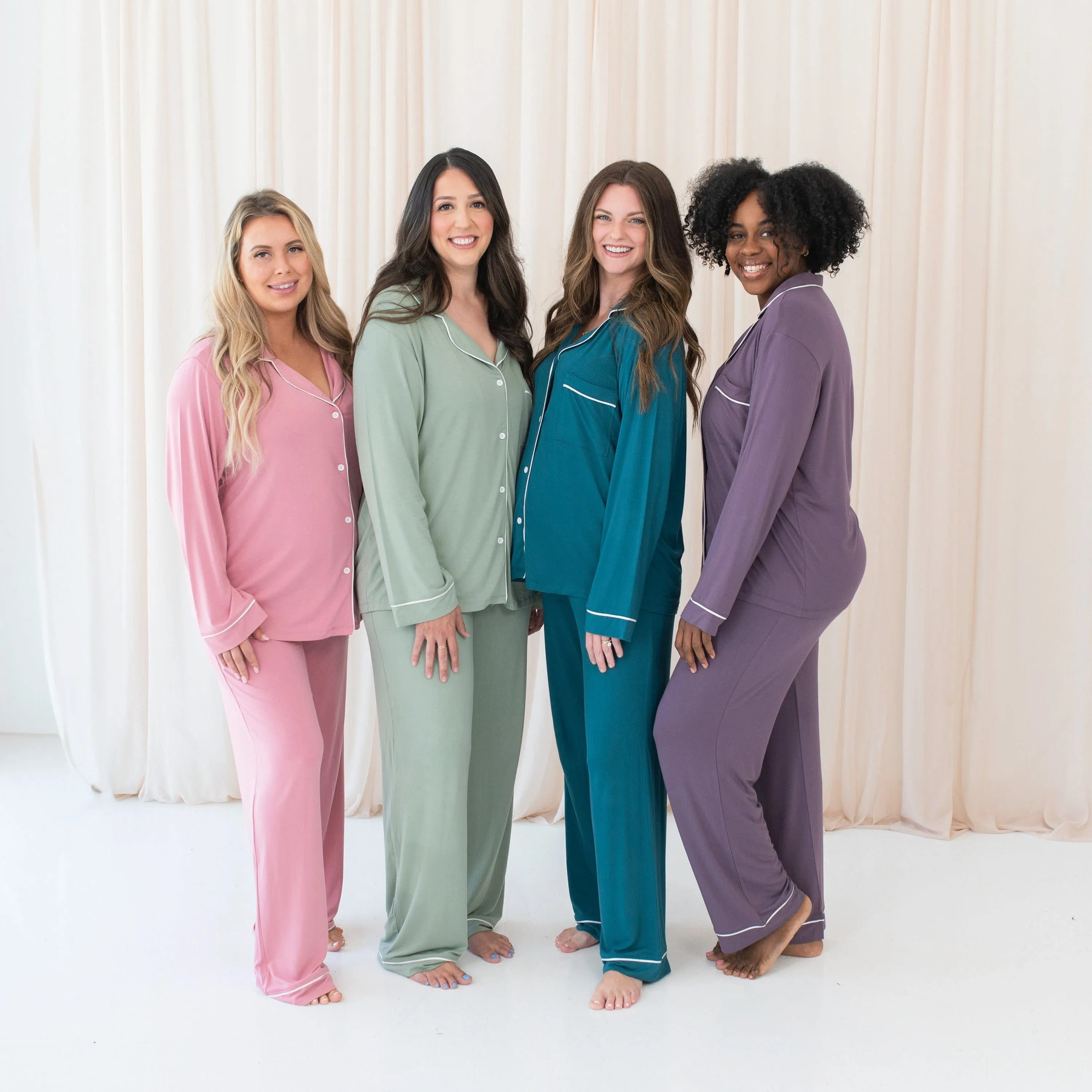 Women's Long Sleeve Pajama Set in Thyme with Cloud Trim