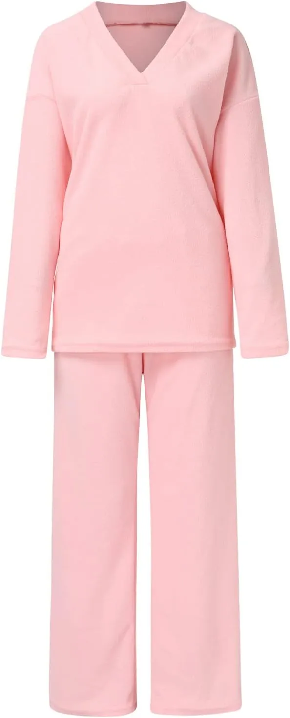 Women's Long Sleeve Pj Set 2 Outfits for Women Knit Sweater Long Sleeve Crewneck Tops and Wide Leg Flannel Pajama