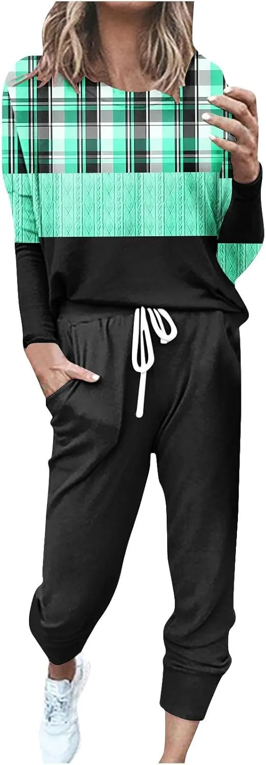 Women's Long Sleeve Sleepwear Women's Two- Solid Casual Top Pants Sets Long Sleeve Wear Sports Suit Pajamas Set