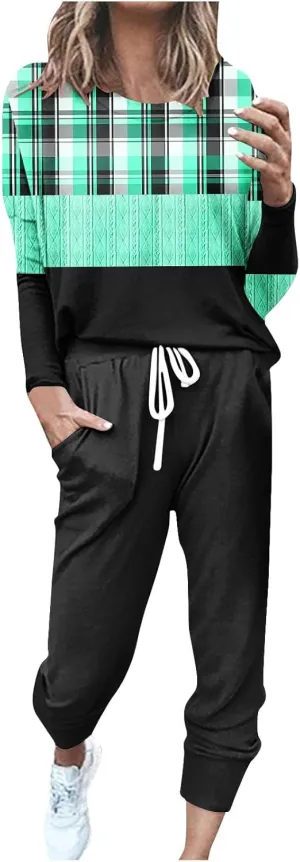 Women's Long Sleeve Sleepwear Women's Two- Solid Casual Top Pants Sets Long Sleeve Wear Sports Suit Pajamas Set
