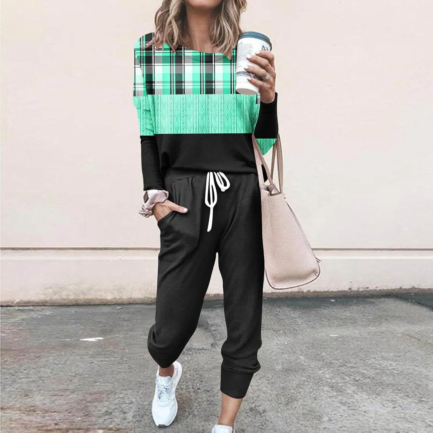 Women's Long Sleeve Sleepwear Women's Two- Solid Casual Top Pants Sets Long Sleeve Wear Sports Suit Pajamas Set