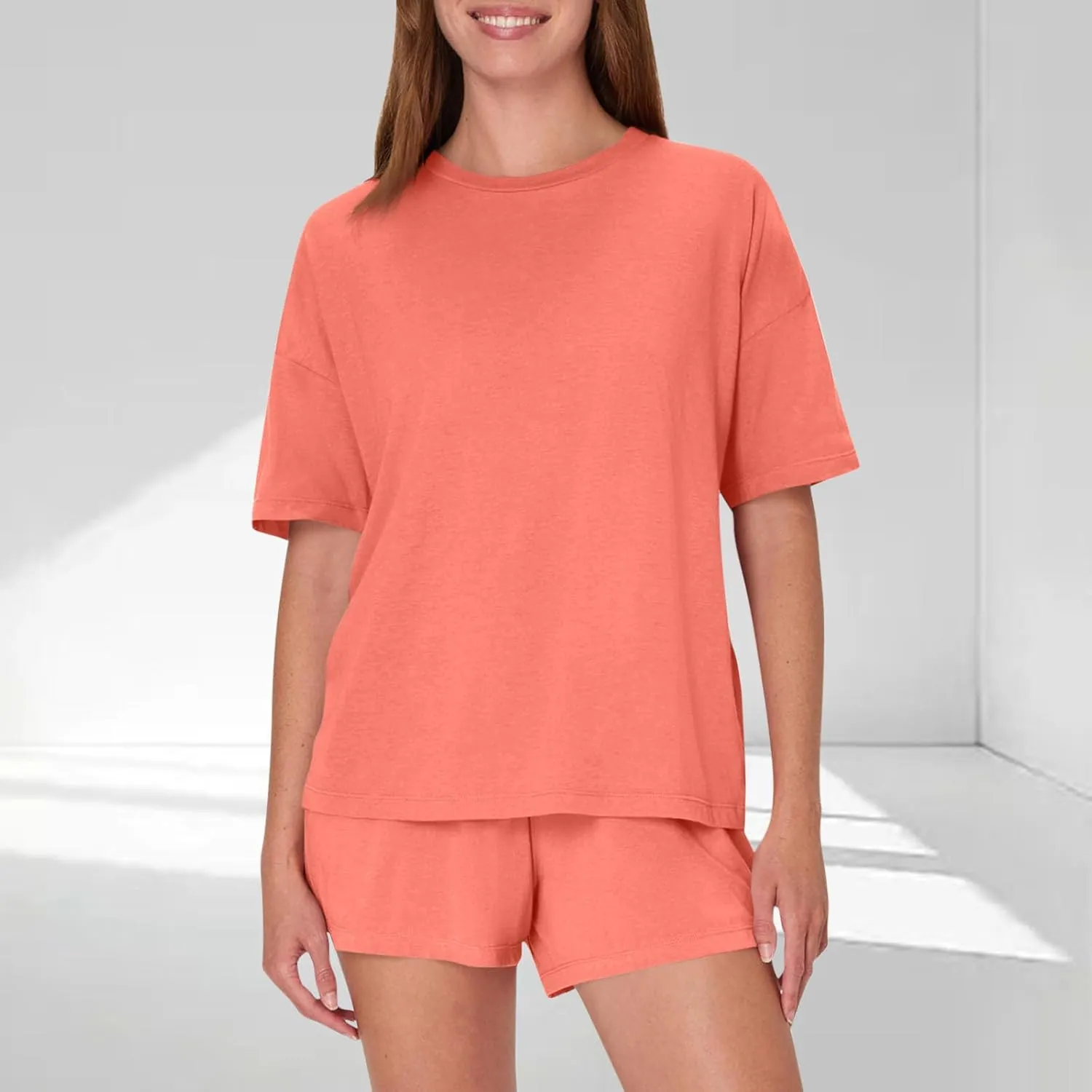 Womens Lounge Sets Two Piece Set Summer Outfits 2 Piece Pajama Short Sleeve Oversized Tshirts Elastic Waist Short
