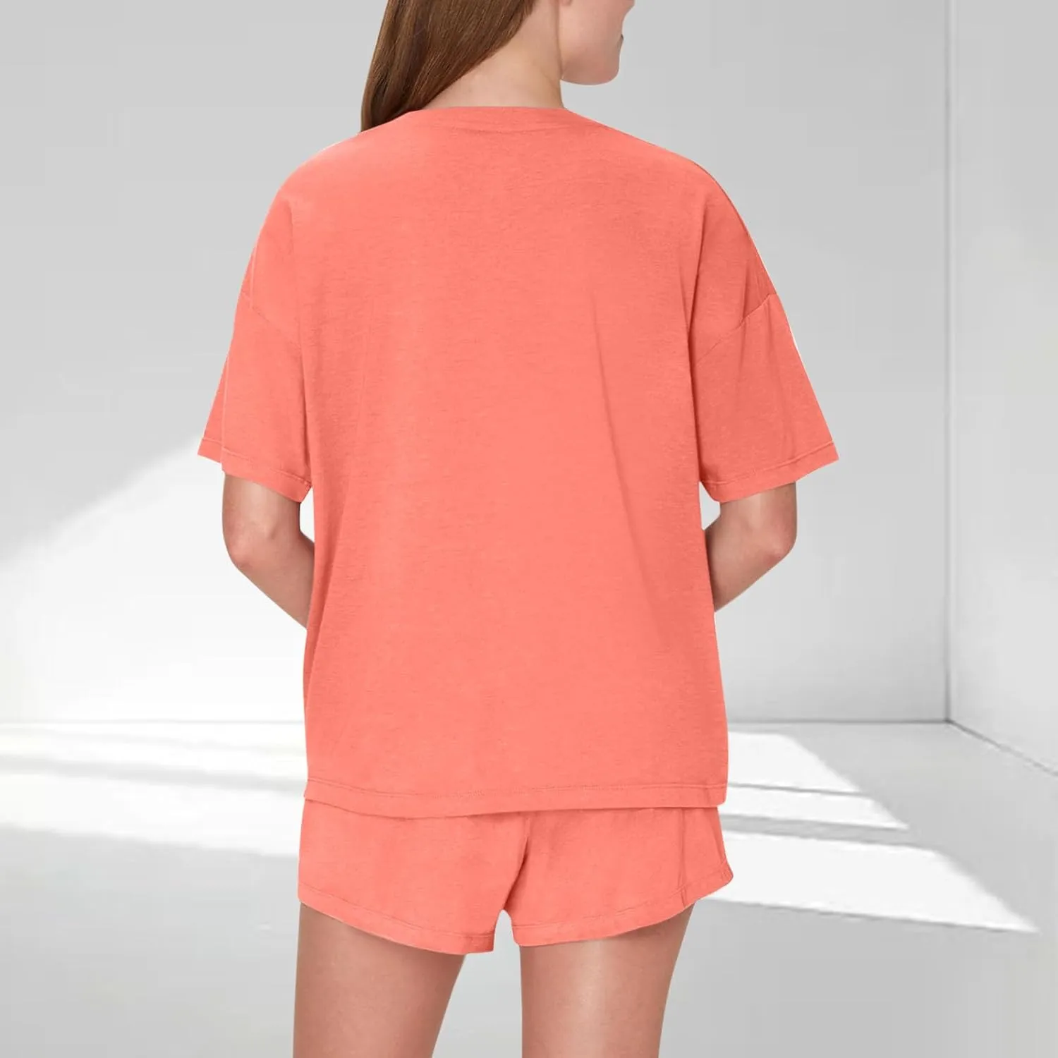 Womens Lounge Sets Two Piece Set Summer Outfits 2 Piece Pajama Short Sleeve Oversized Tshirts Elastic Waist Short